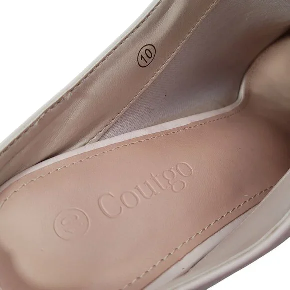 COUTGO Women's Square Toe Mules Snakeskin High Heel Ankle Boots Beige Size 10 - Picture 6 of 11